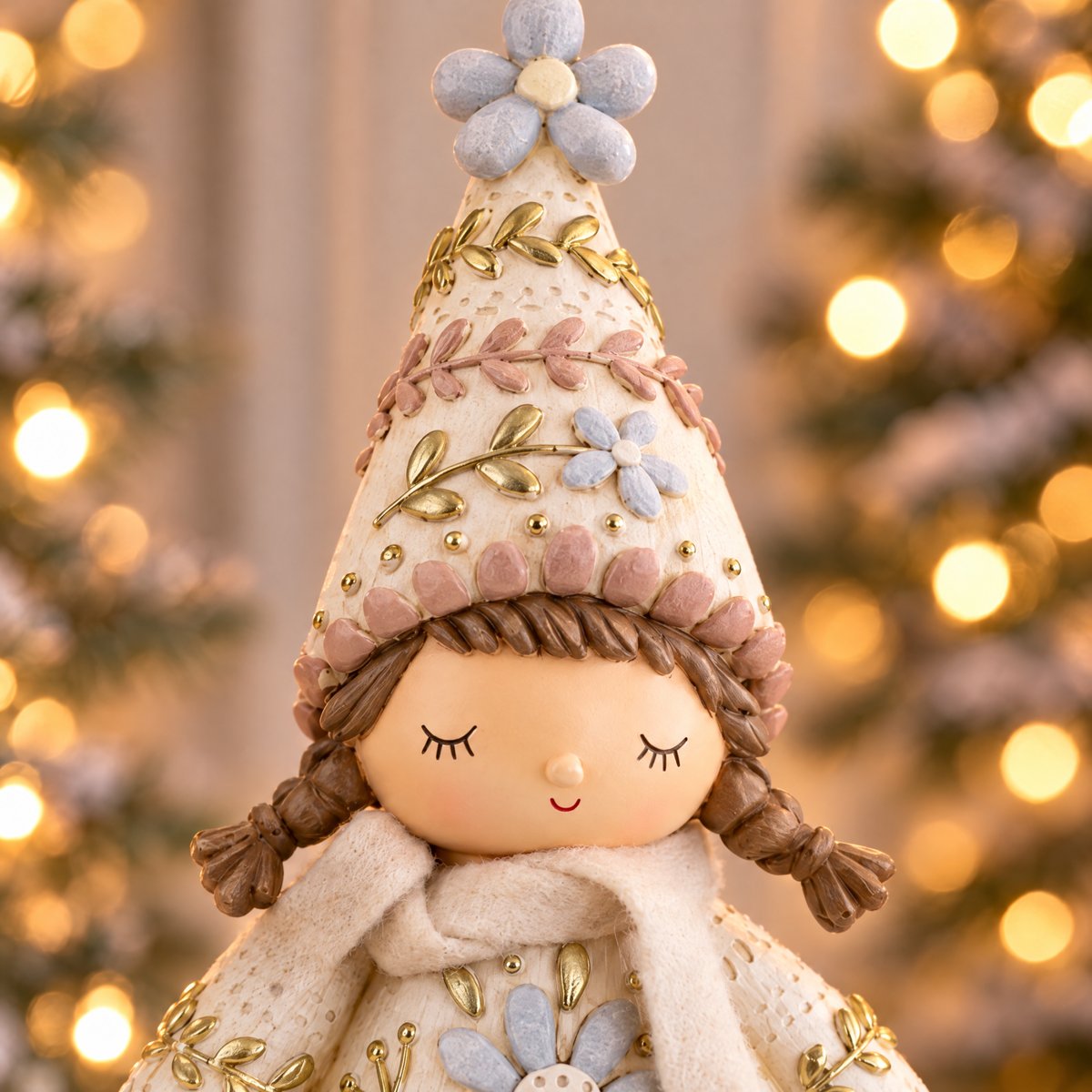 Figurine fillette de noël décorative artificielle H21 ELFIE beige, SIA