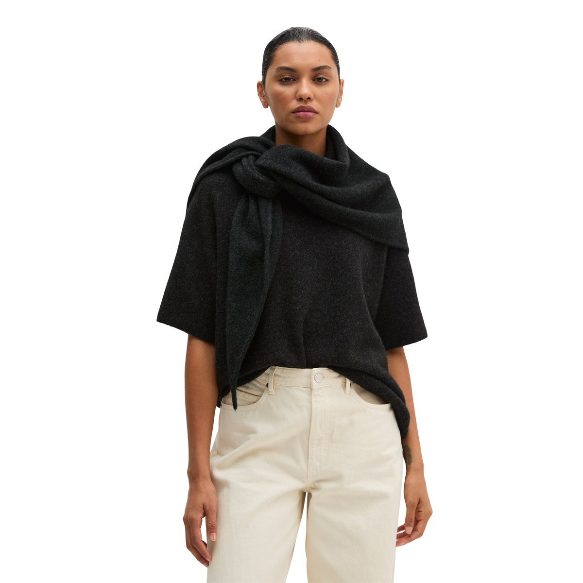 Écharpe triangulaire XL en un mélange doux de poils de yack et de laine d'alpaga gris foncé, MARC O'POLO
