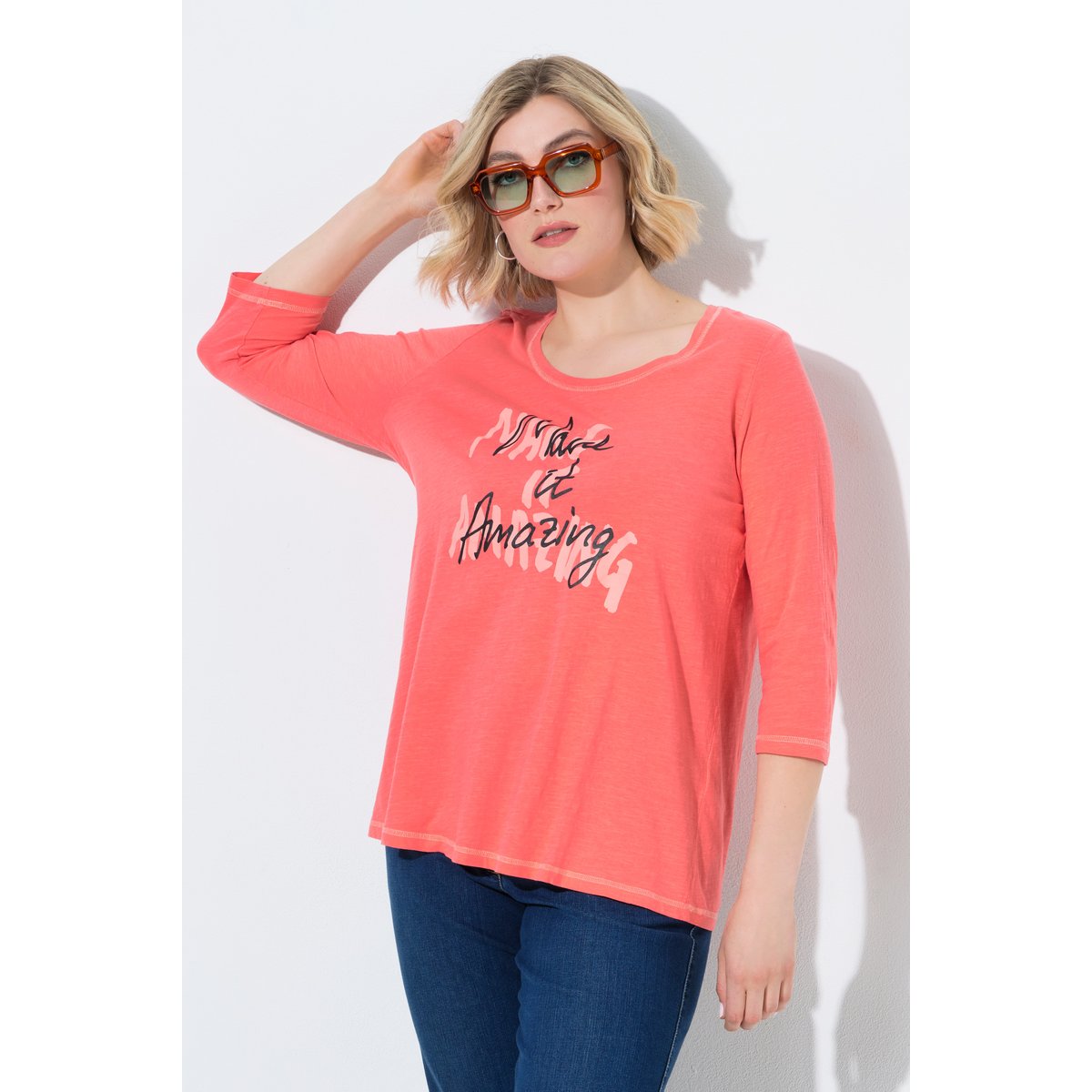T-shirt avec message corail, ULLA POPKEN