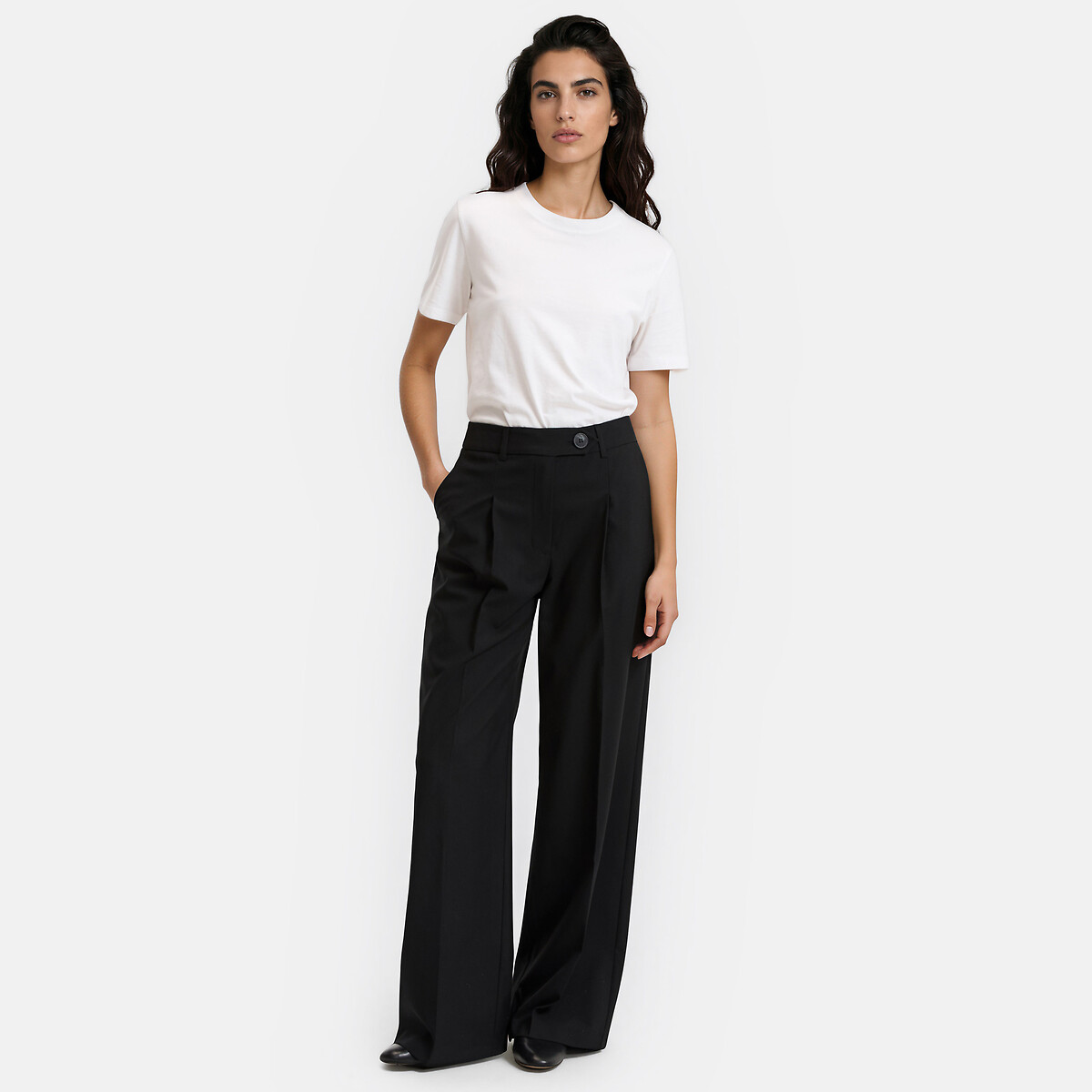 Pantalon large à plis, taille haute noir, LA REDOUTE COLLECTIONS