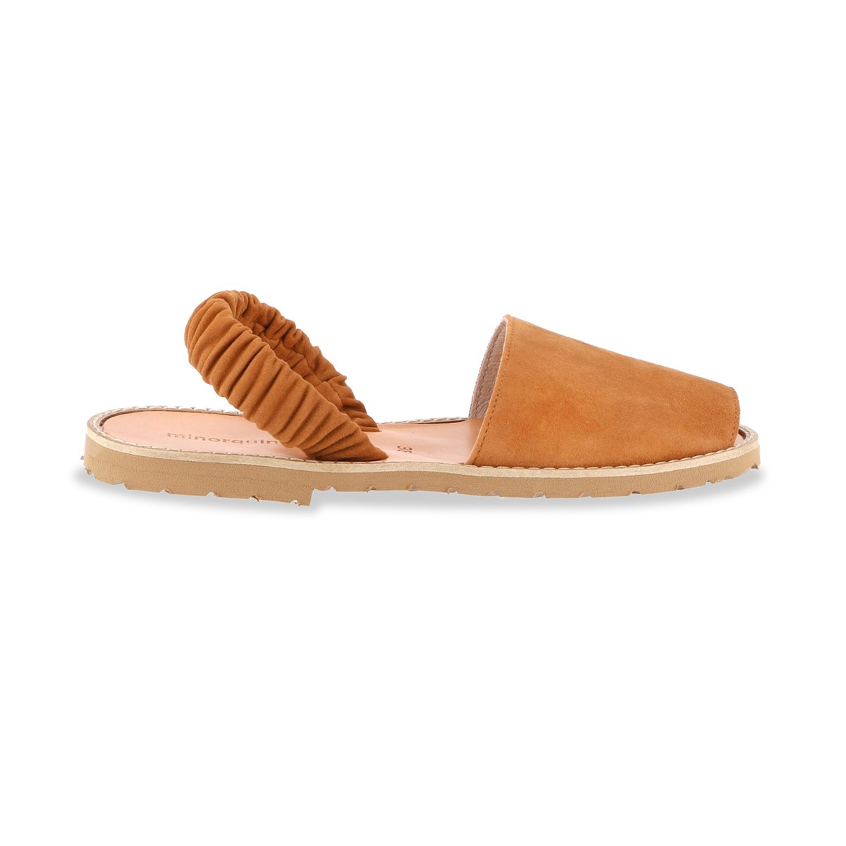 Sandales plates en daim AVARCA FRUNCIA camel, MINORQUINES
