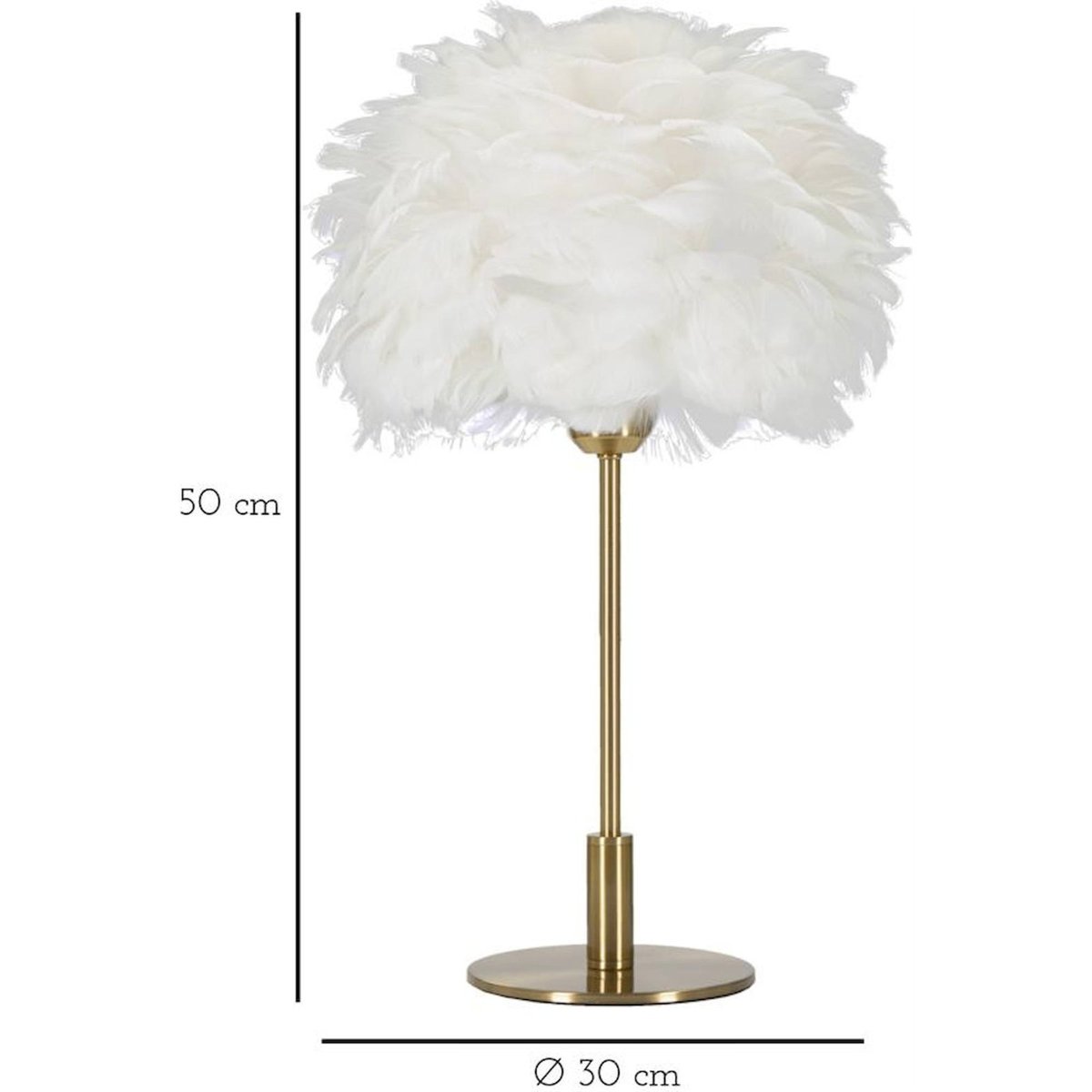 Lampe à poser pied en fer abat-jour plumes GLAM blanc et doré, RECOLLECTION