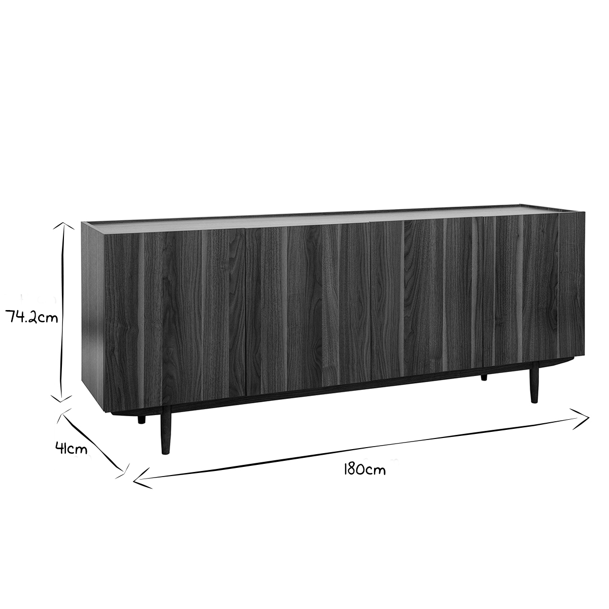 Buffet vintage finition bois foncé noyer 4 portes L180 cm SANAA noyer, MILIBOO