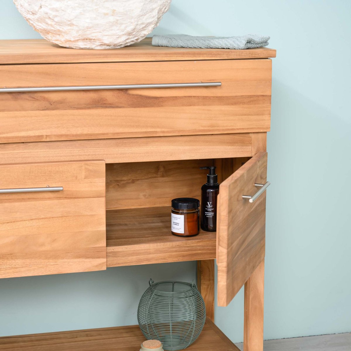 Meuble sous vasque en teck Bagster 80cm naturel, WANDA COLLECTION