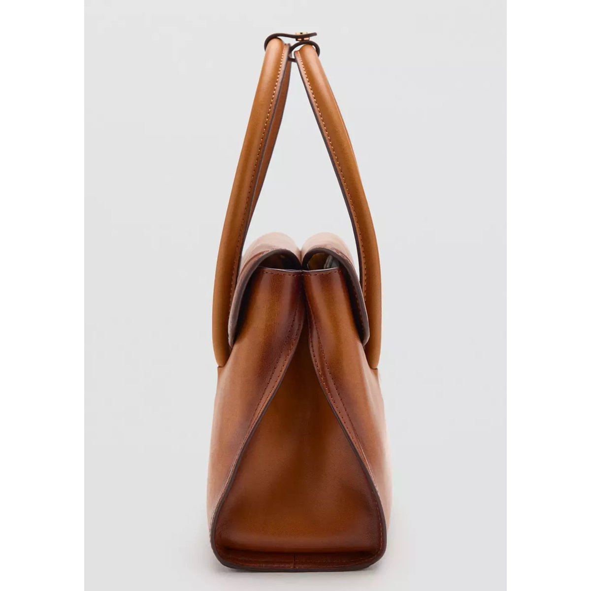 Sac en cuir à rabats marron moyen, MANGO