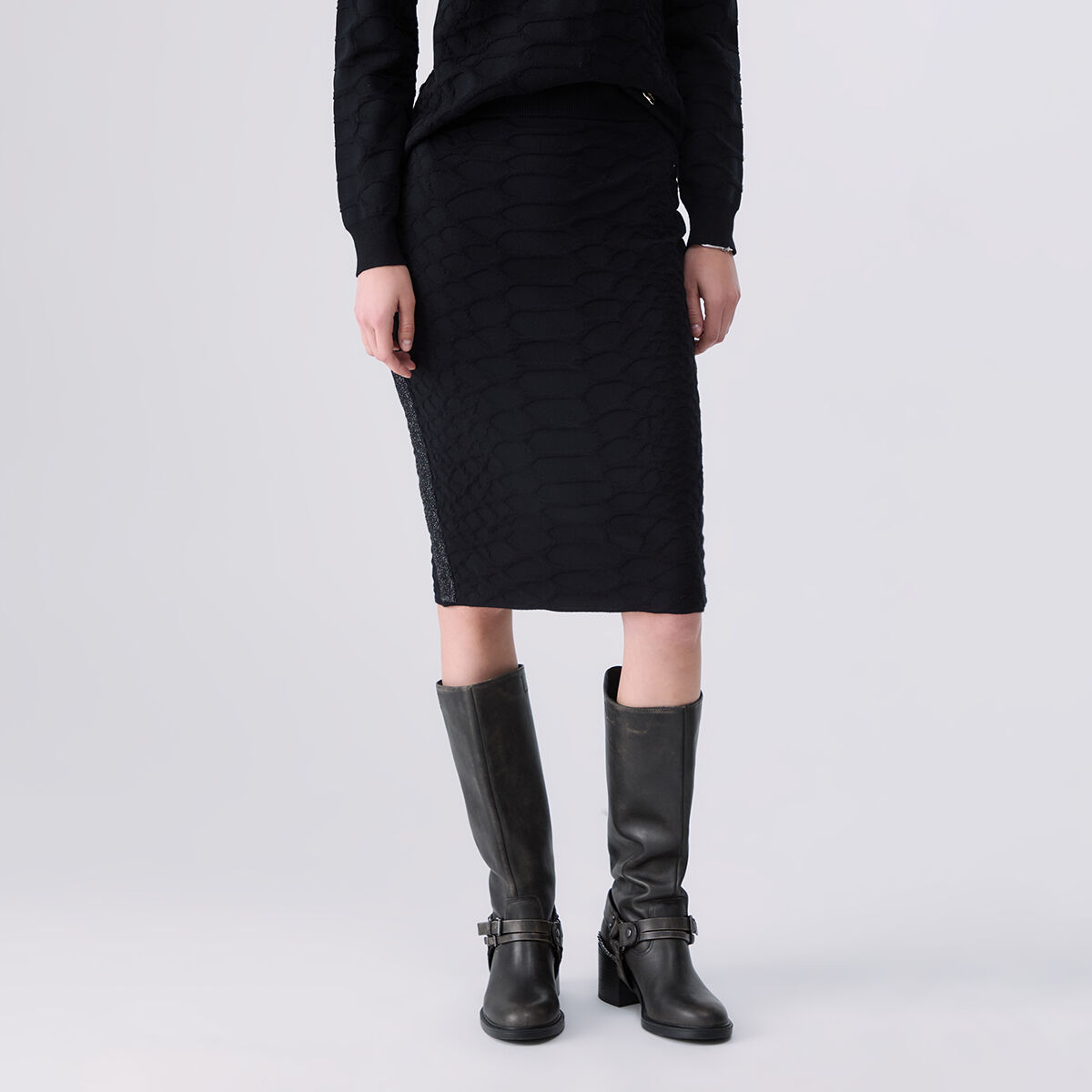 Jupe Midi en Maille Jacquard noir, LIU JO