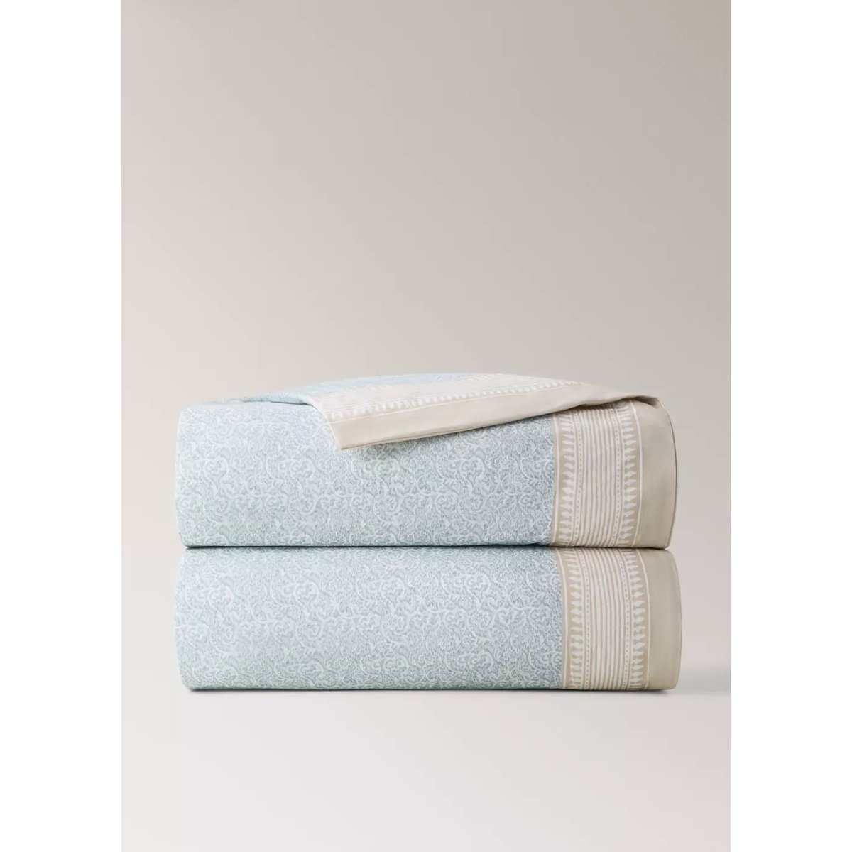 Housse de couette percale fleur décorative frise rayures Lit 90 cm vert pastel, MANGO HOME