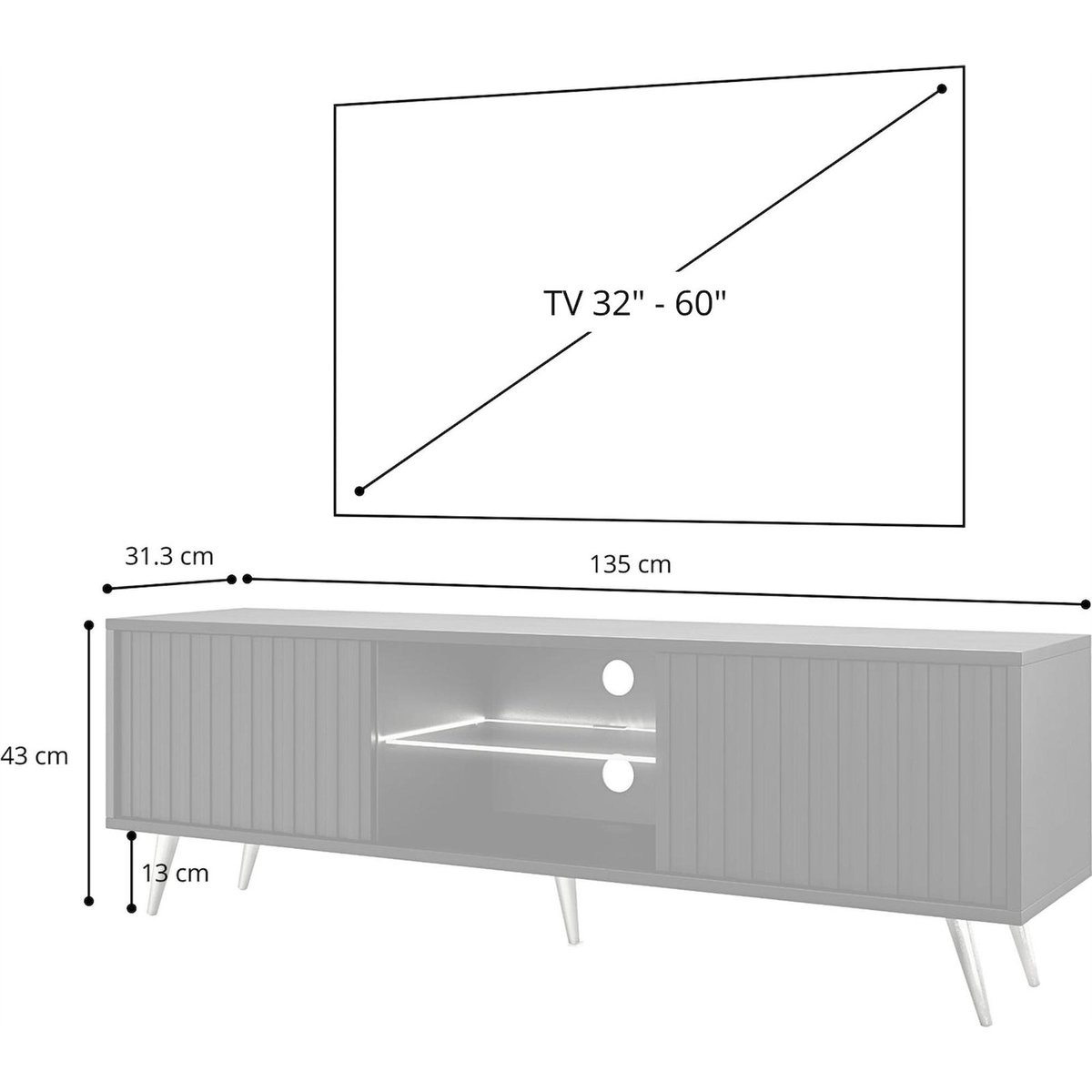 Meuble tv BELLO à façades rainurées avec LED noir et chêne wotan, RECOLLECTION