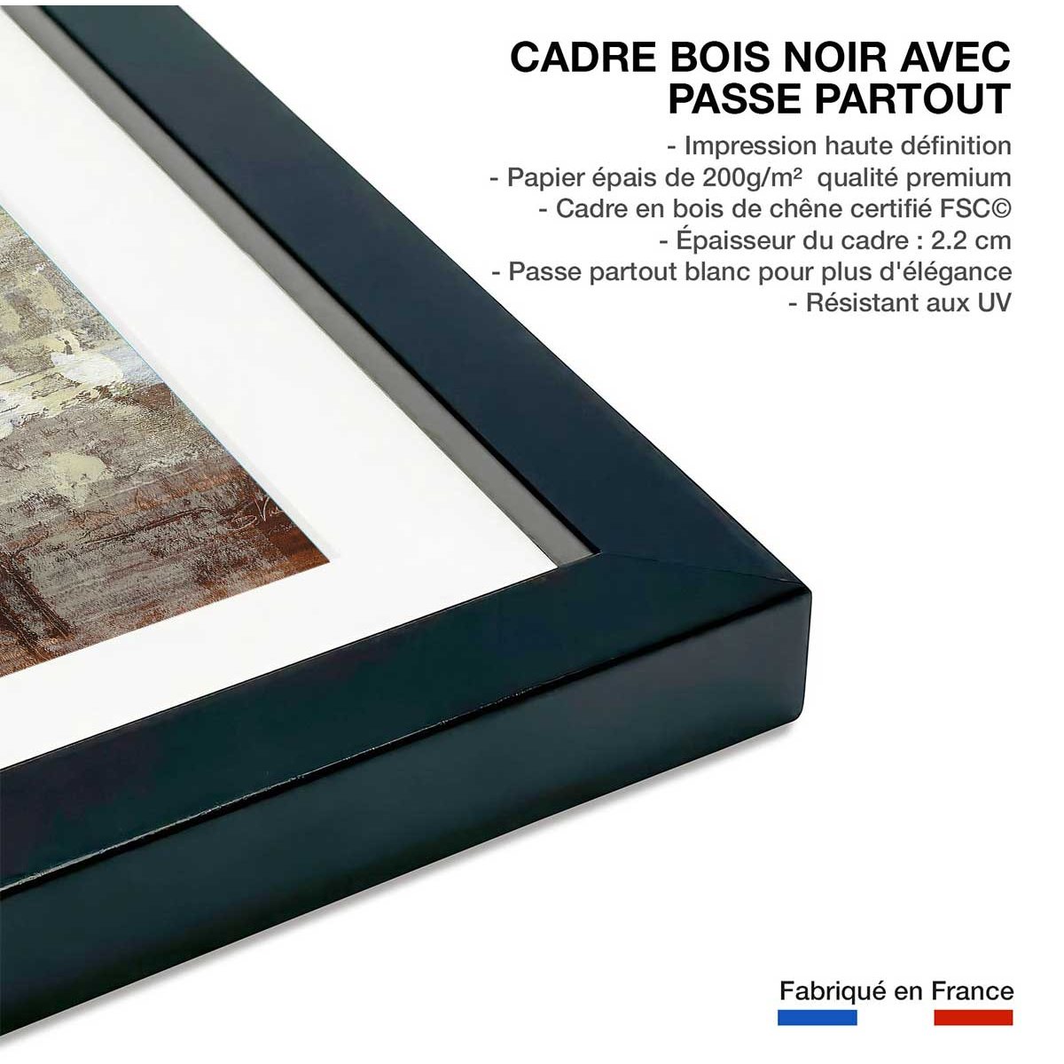 Affiche Lueur couleur crème affiche + cadre en bois - noir, HEXOA