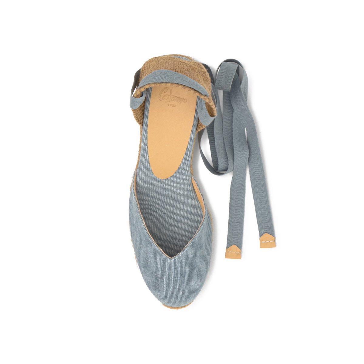 Espadrille compensée en coton biologique à lacets CHIARA PLATFORM bleu clair, CASTANER