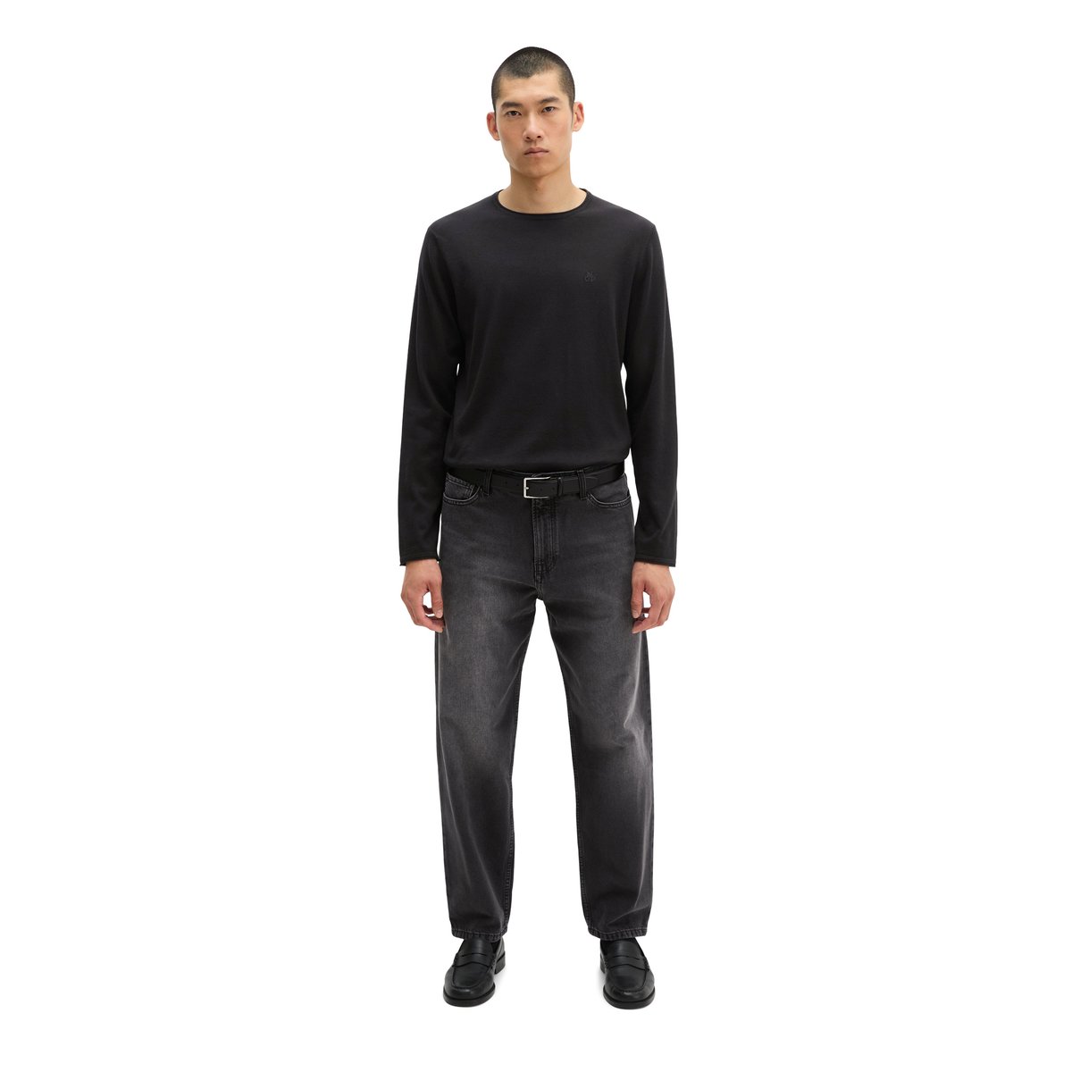 Pull-over regular en mélange de coton et de cachemire bio noir, MARC O'POLO
