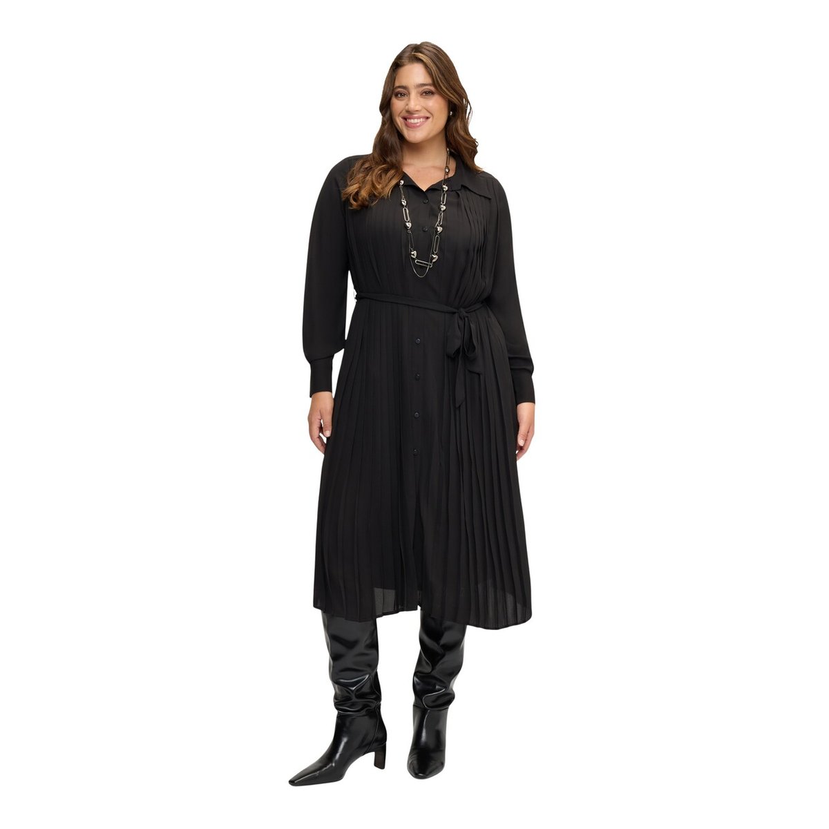 Robe longue chemisier plissée noir, FIORELLA RUBINO