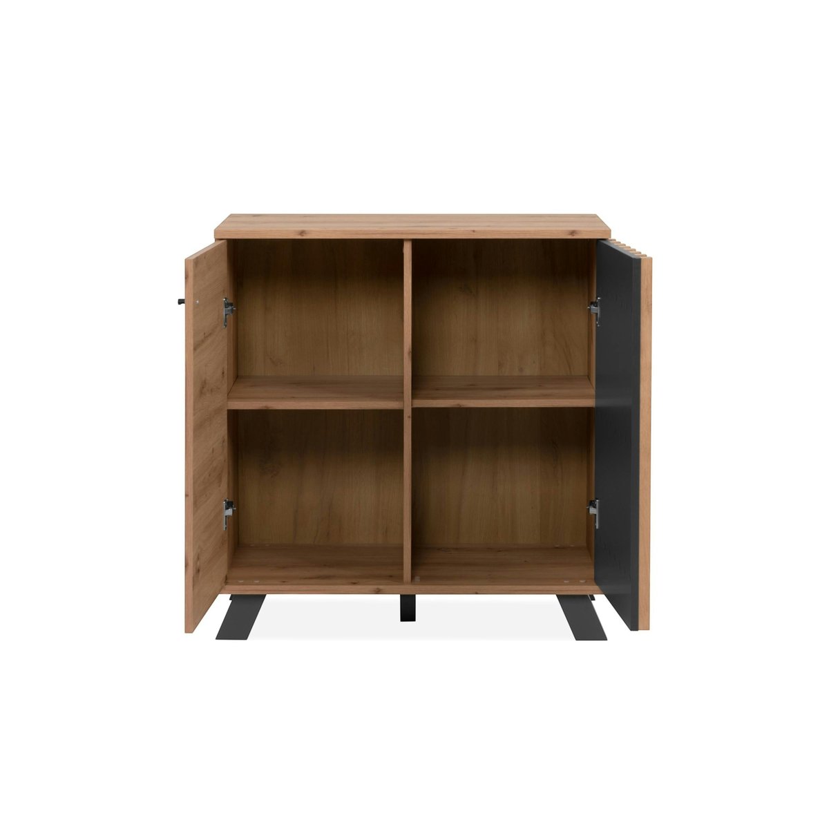 Petit buffet moderne 1 porte noire rainurée ALVA bois naturel, PIER IMPORT