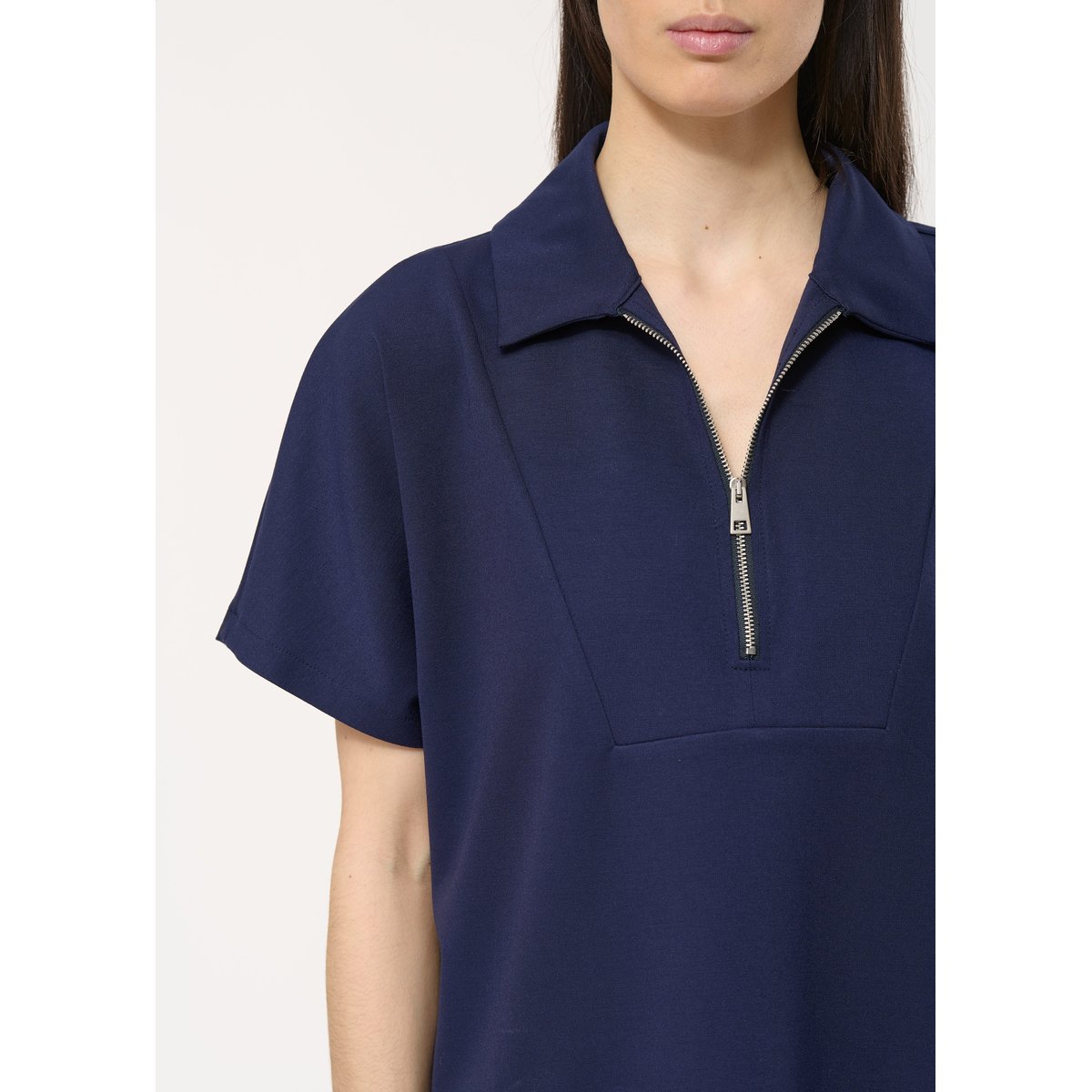 T-shirt blanc coupe droite manches courtes marine, HUMILITY