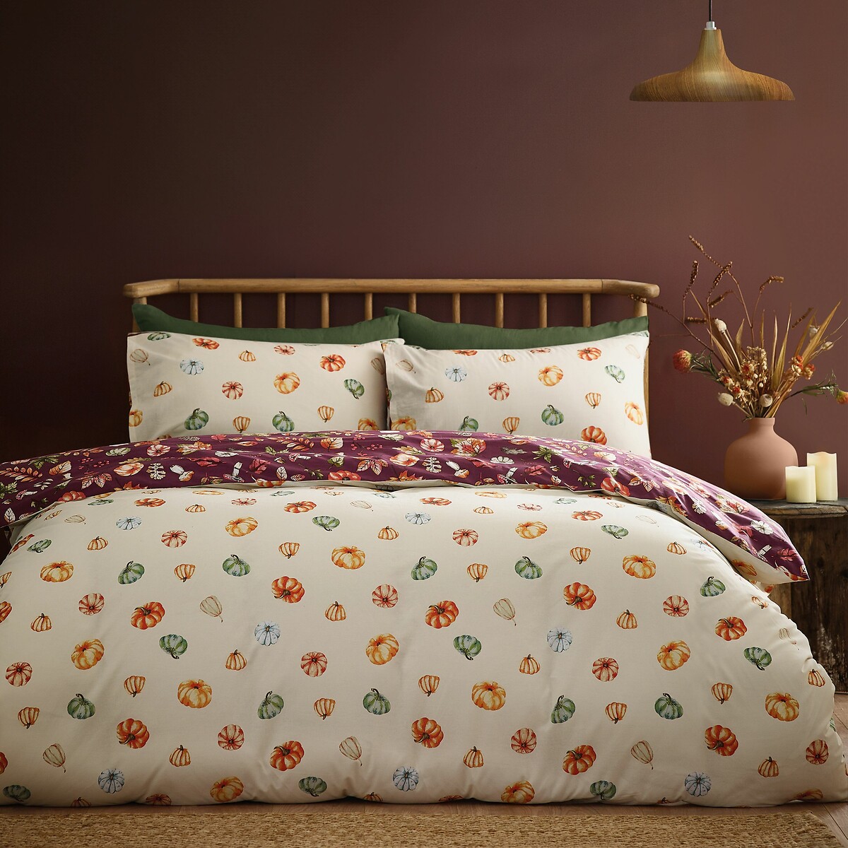 Autumn Pumpkins Reversible Duvet Cover and Pillowcase Set plum, CATHERINE LANSFIELD