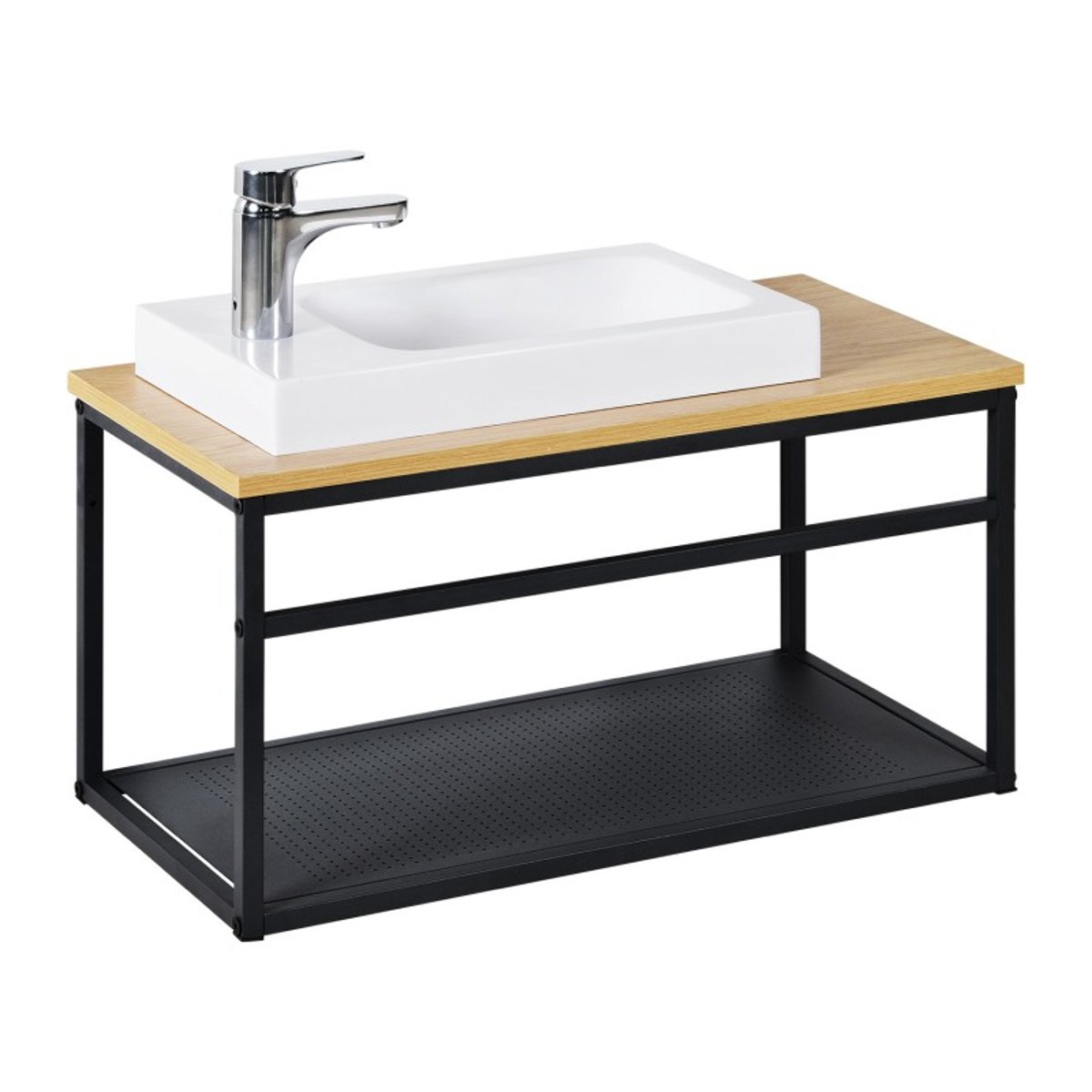 Meuble lave-mains grande largeur avec vasque résine 60cm WILO vasque blanche, MOB IN