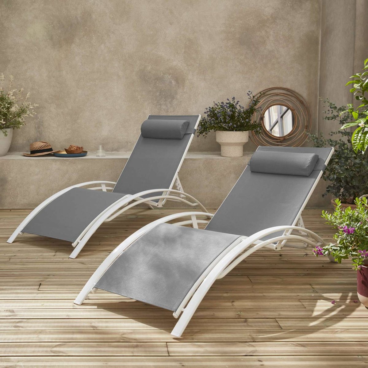 Bain de soleil aluminium multi positions (lot de 2) LOUISA blanc / gris, SWEEEK