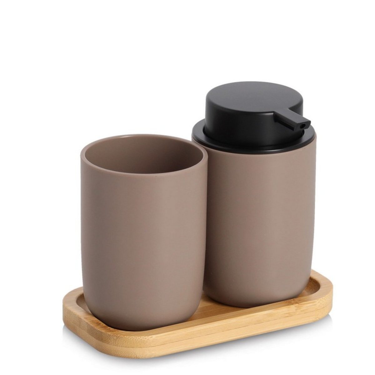 Set pompe à savon gobelet brosses à dents mocha mousse, ZELLER PRESENT
