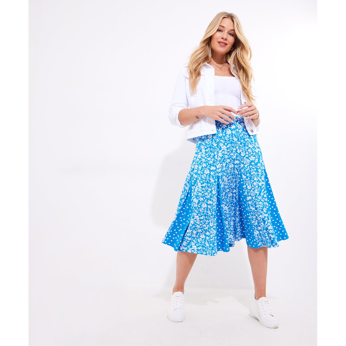 Jupe Patineuse Godets et Imprimé Floral bleu, JOE BROWNS