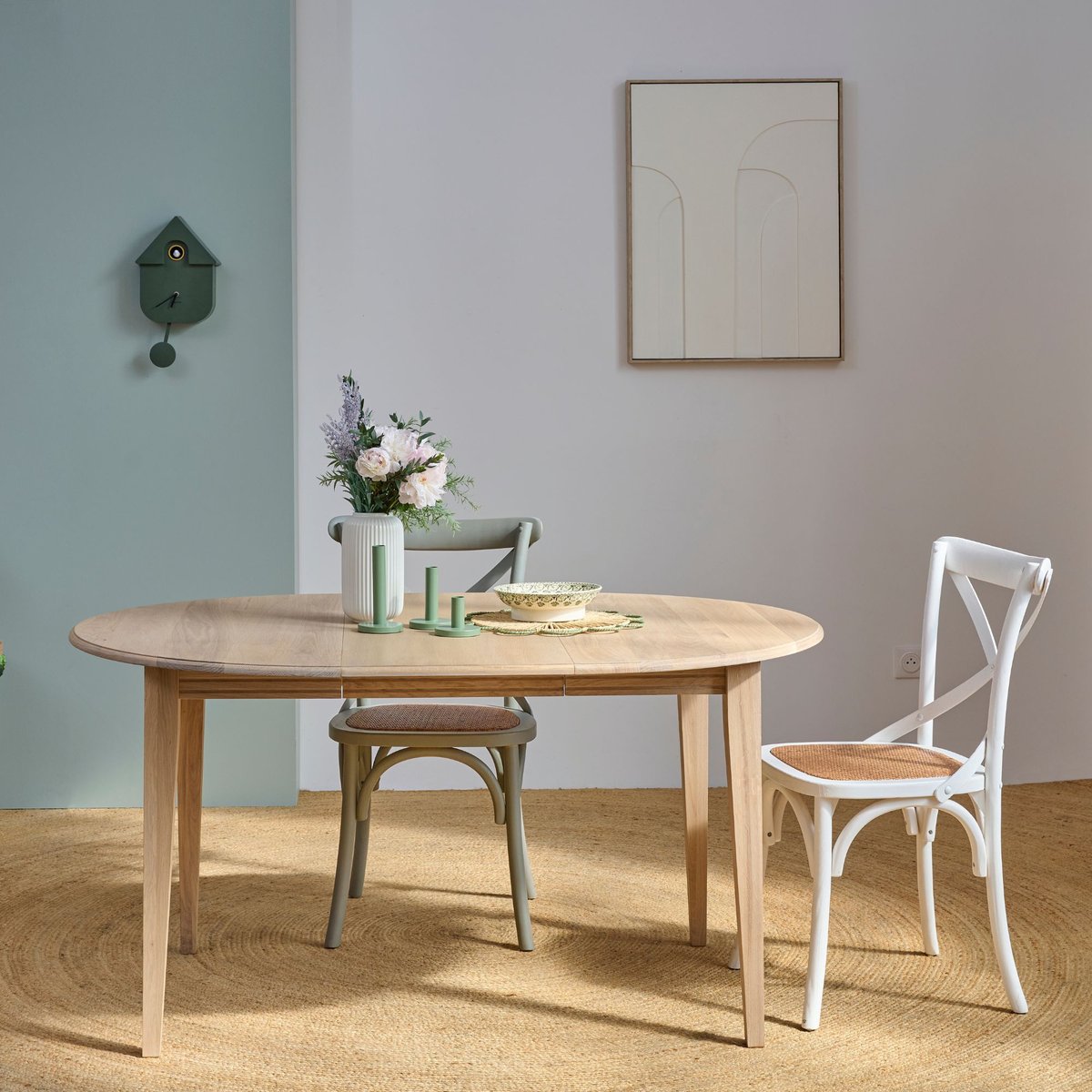 Table ronde extensible chêne blanchi 4/6 places D115 pieds fuseau - VICTORIA bois clair, HELLIN, DEPUIS 1862