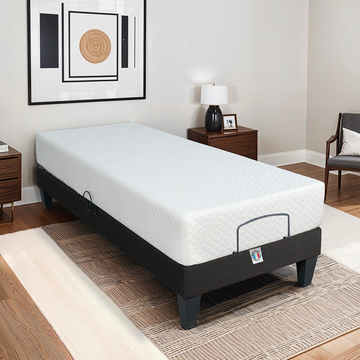 Ensemble Matelas Mémoire de forme ABSOLU avec sommier MONDOR blanc, BELLECOUR
