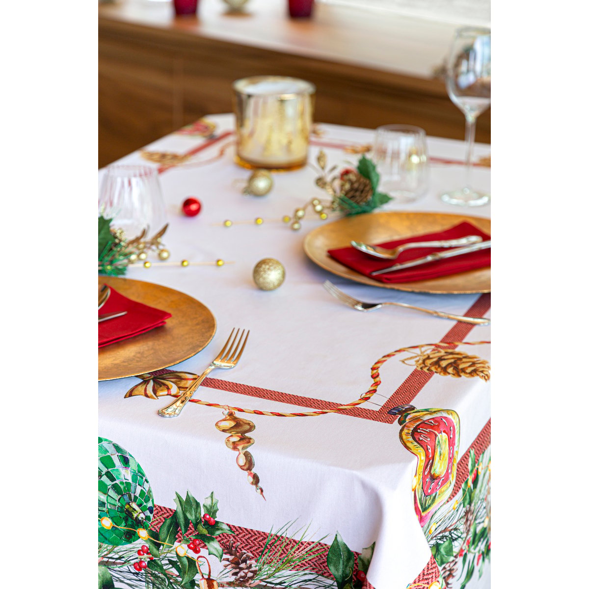 Nappe de NOËL DECORATION blanc/vert, NAF NAF HOME