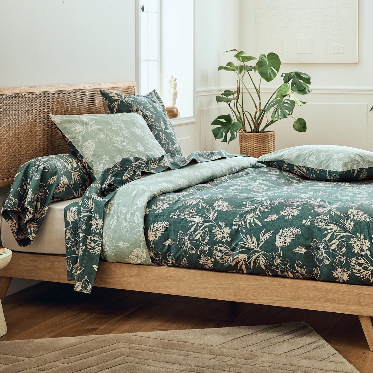 Housse de couette percale de coton végétal vert, TRADILINGE