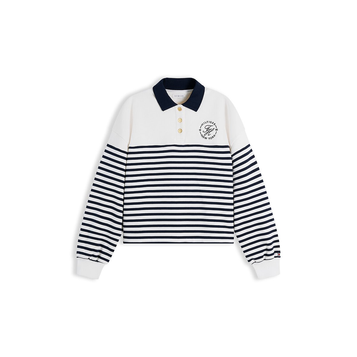 Striped Polo Collar Sweatshirt white/navy, TOMMY HILFIGER