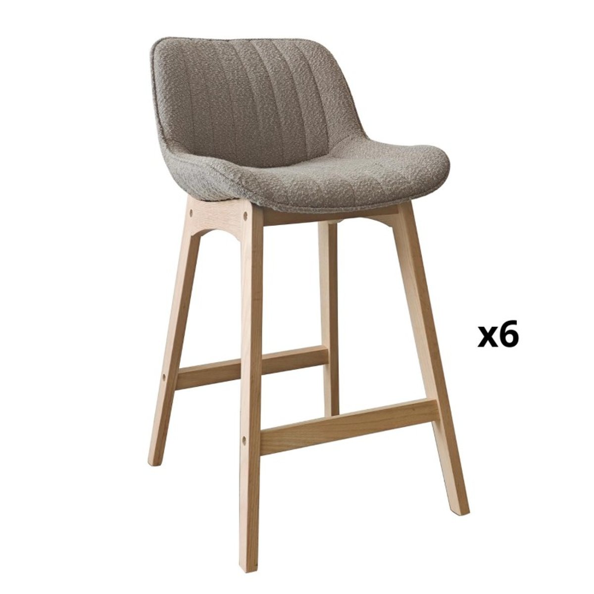 Lot de chaises d'îlot et bar en chêne et assise tissu bouclette 65cm MILK | Lot de 6 taupe, MOB IN