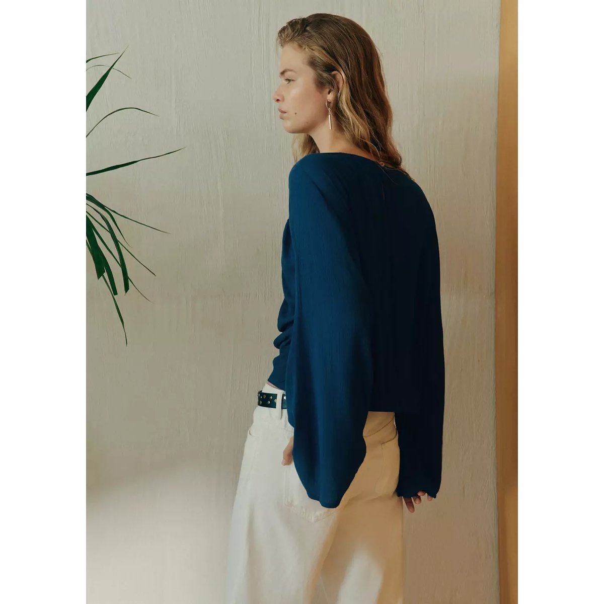 Blouse fluide détail froncé bleu pétrole, MANGO TEEN