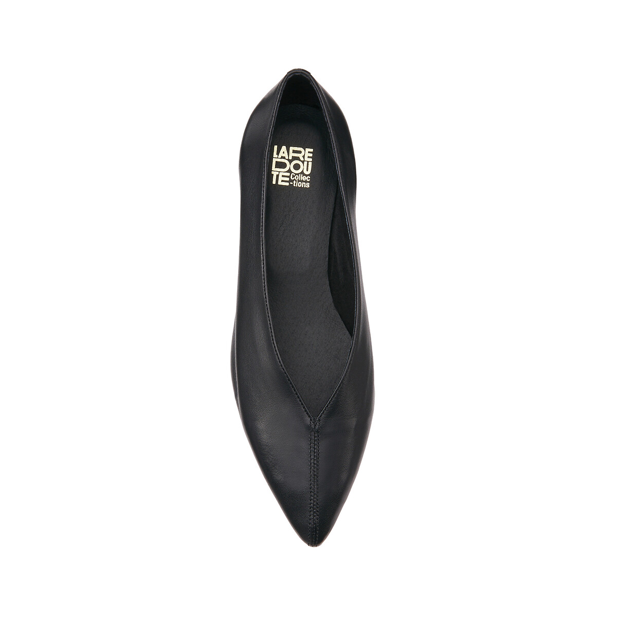 Ballerine pointue à talon plat en cuir noir, LA REDOUTE COLLECTIONS