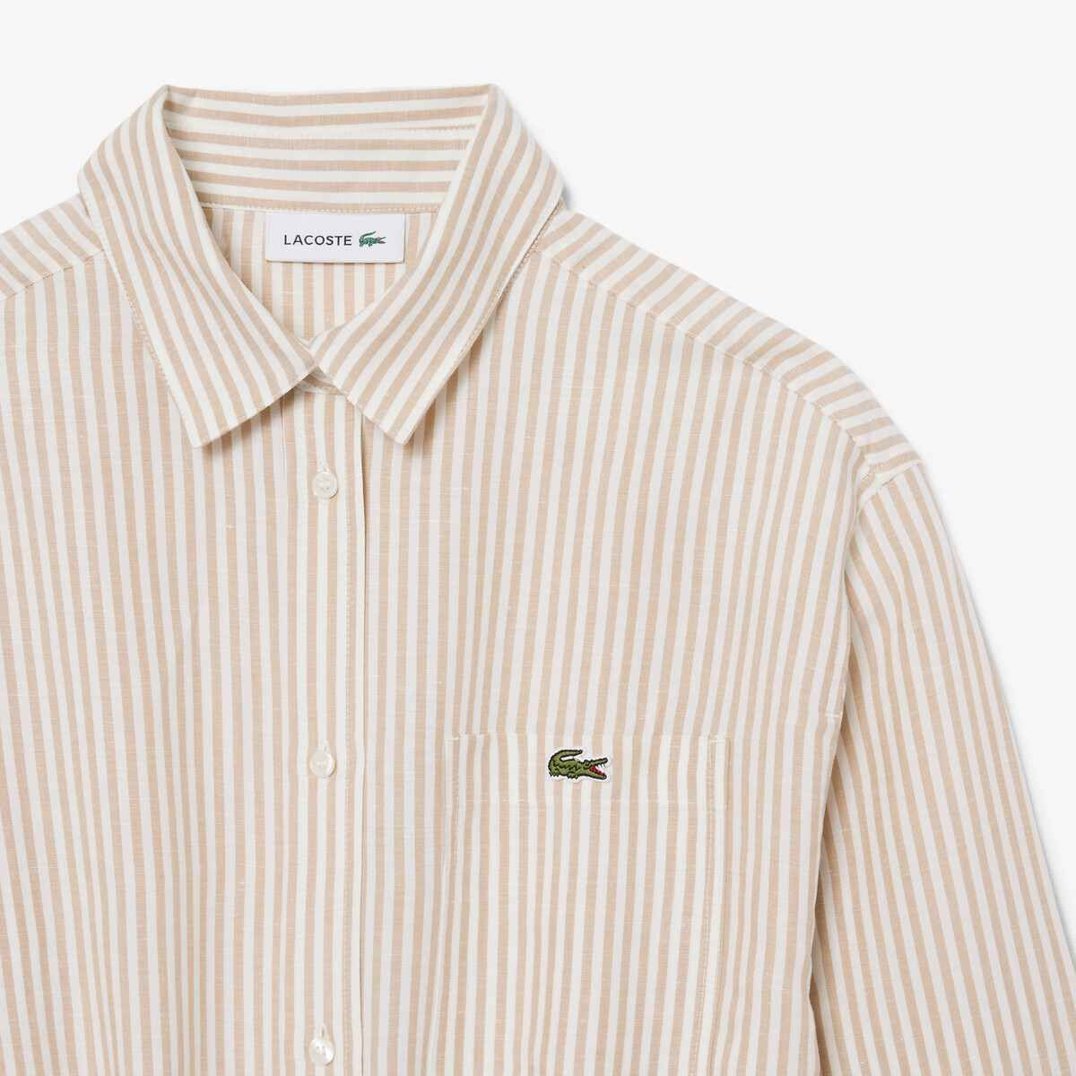 Robe chemise oversize lin mélangé beige-8gi, LACOSTE