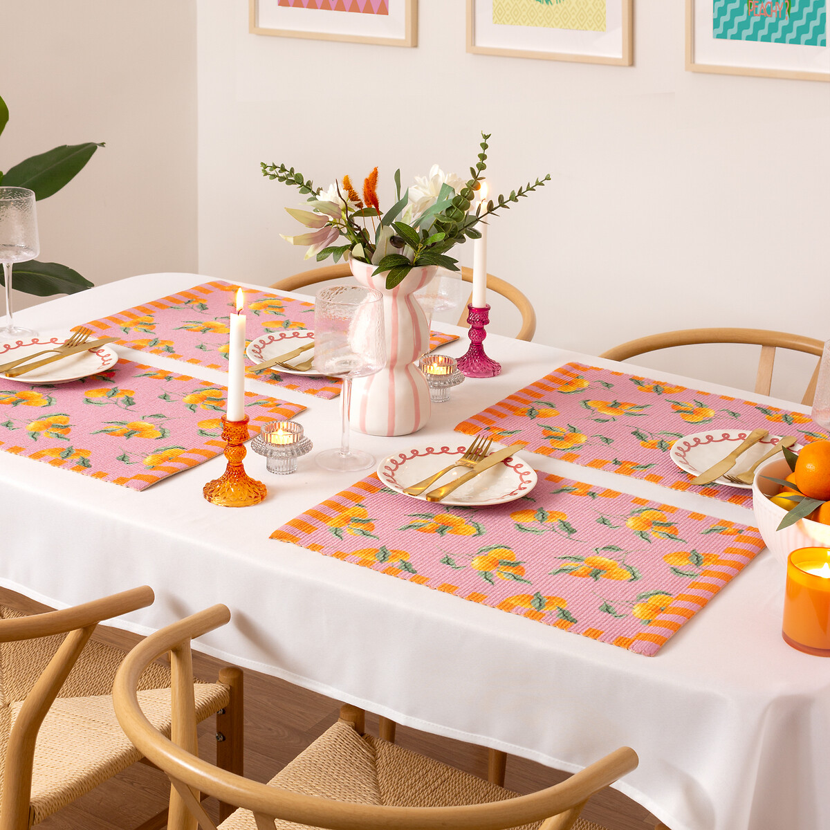 Set of 4 Oranges Placemats pink, FURN.