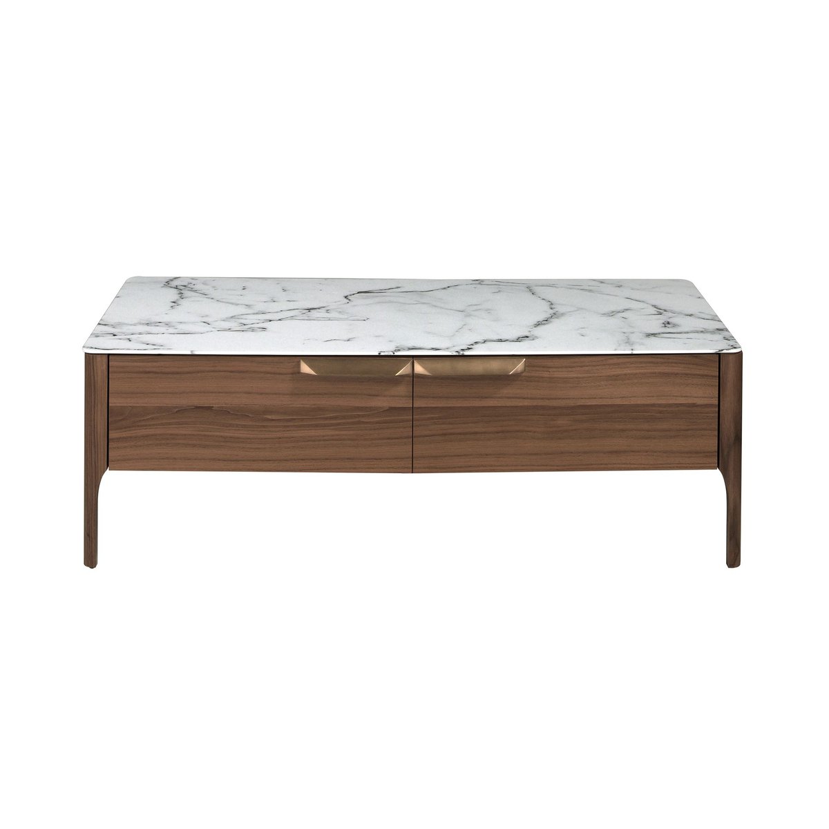 Table basse rectangulaire en verre imitant le marbre et le noyer blanc | noyer, ANGEL CERDA