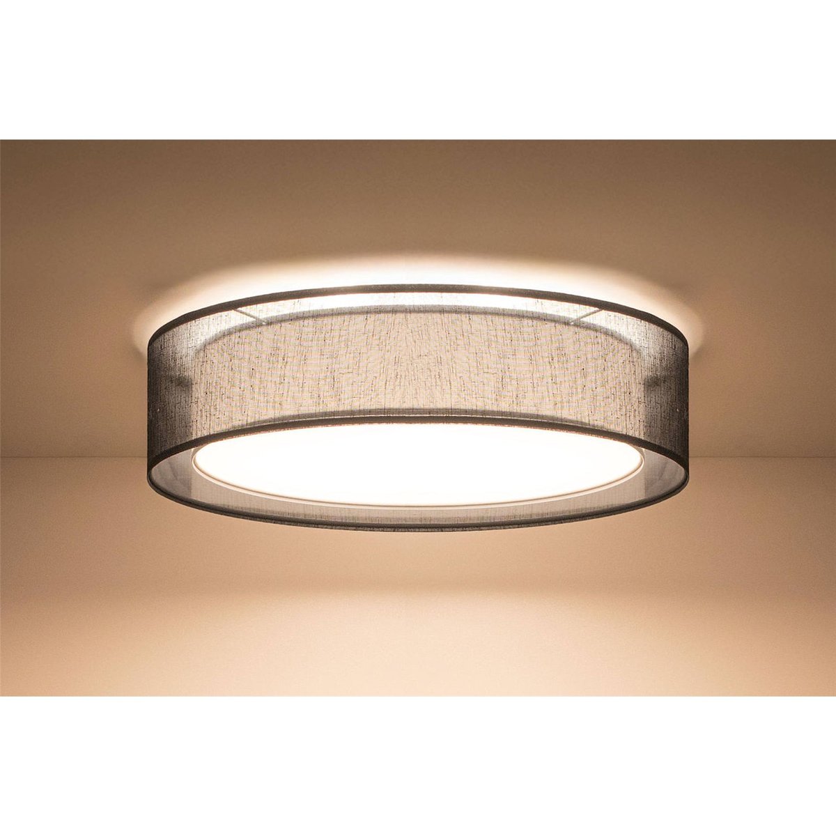 Plafonnier rond en tissu lumière douce Puro noir tissu semi transparent, BPS KONCEPT