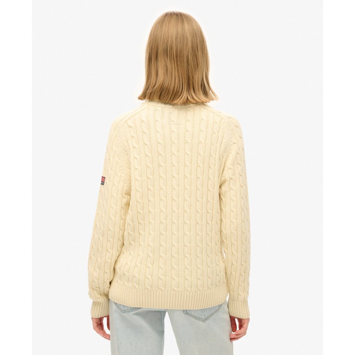 Pull à col roulé en maille torsadée décontracté blanc naturel, SUPERDRY