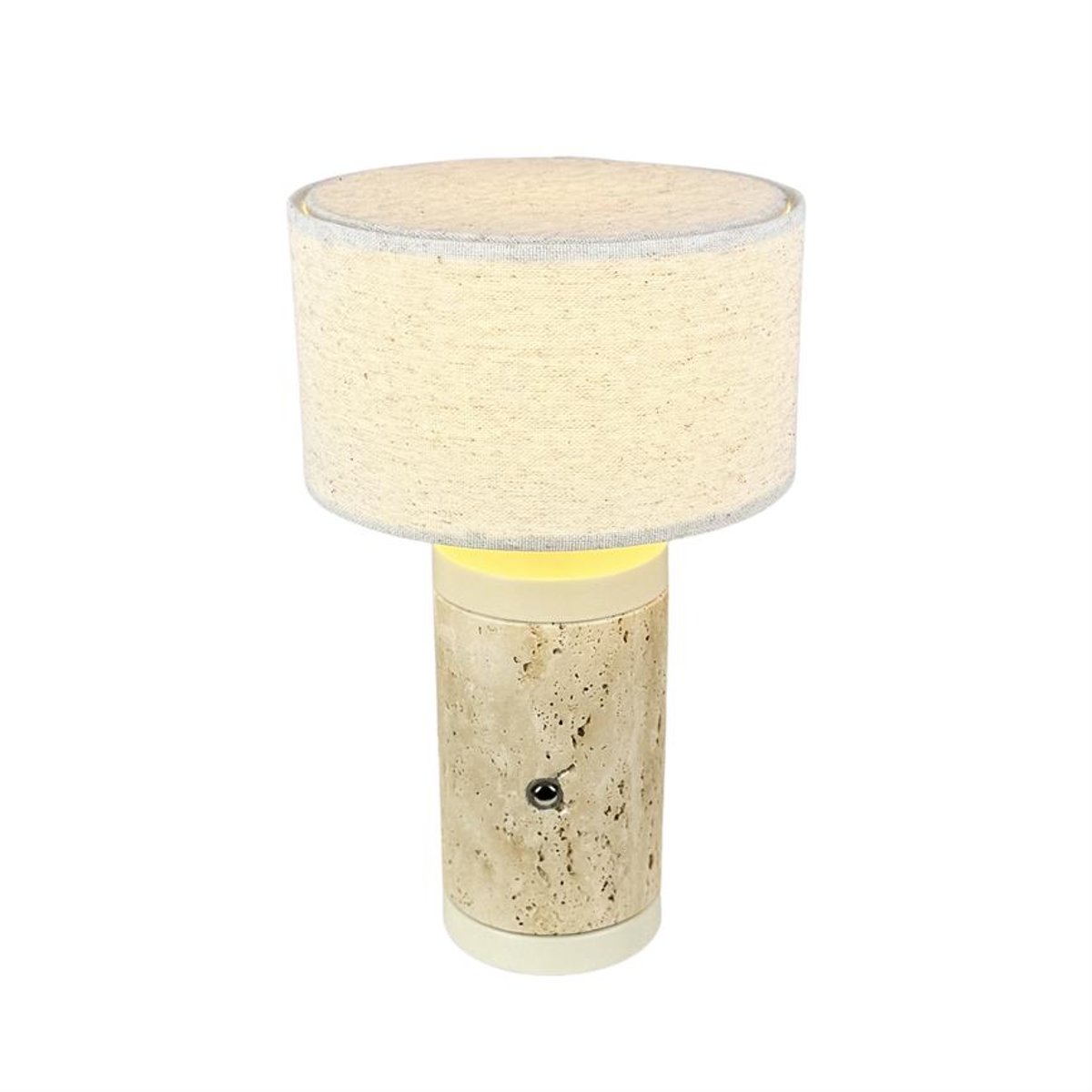 Mellow – Lampe à poser LED rechargeable en travertin et tissu, H 23 cm travertin/ nature, DYBERG LARSEN