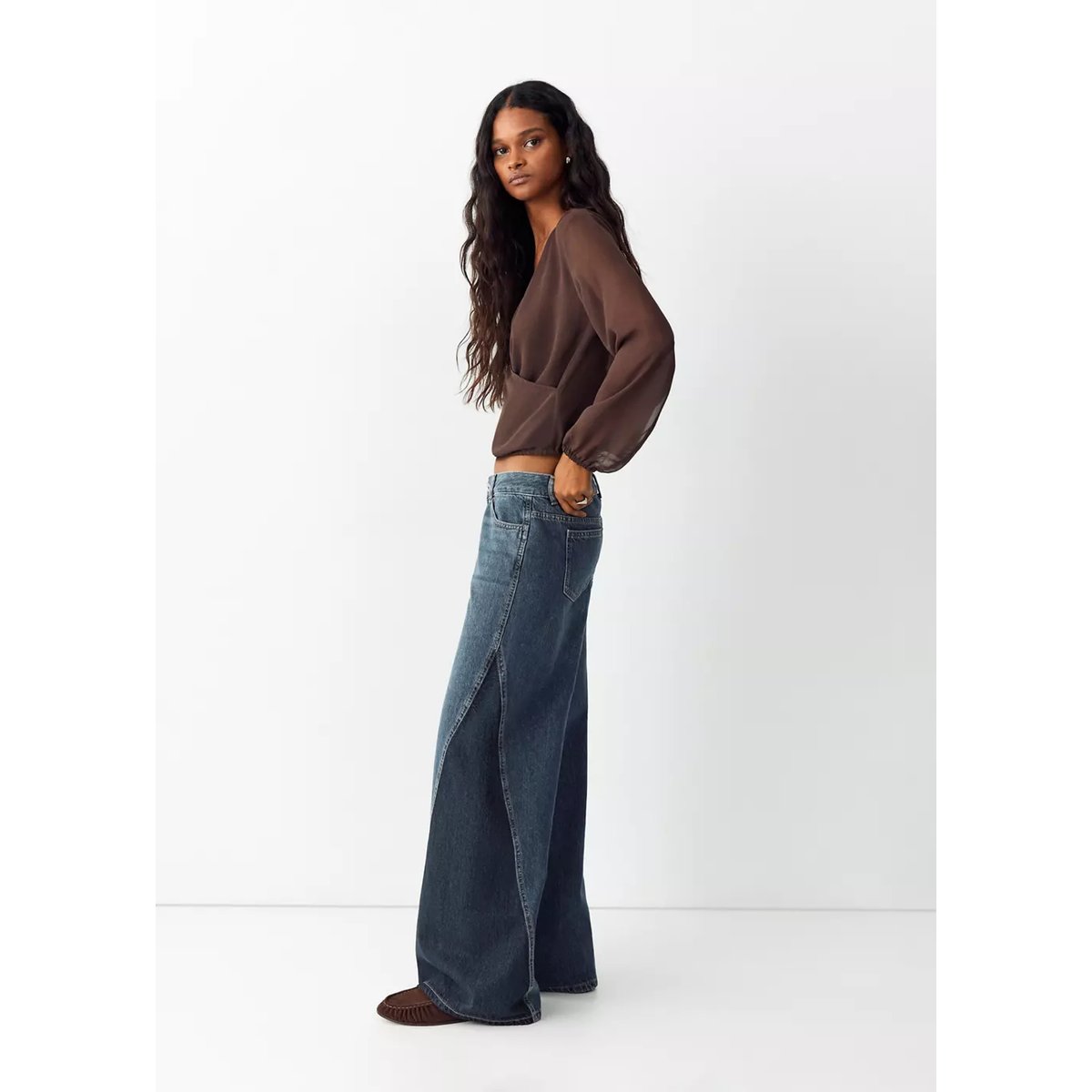 Jean wide leg à panneaux contrastants bleu foncé, MANGO TEEN
