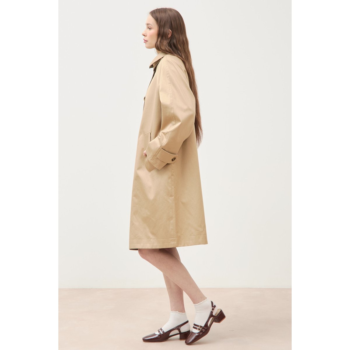 Trench long oversize réversible beige, BONOBO