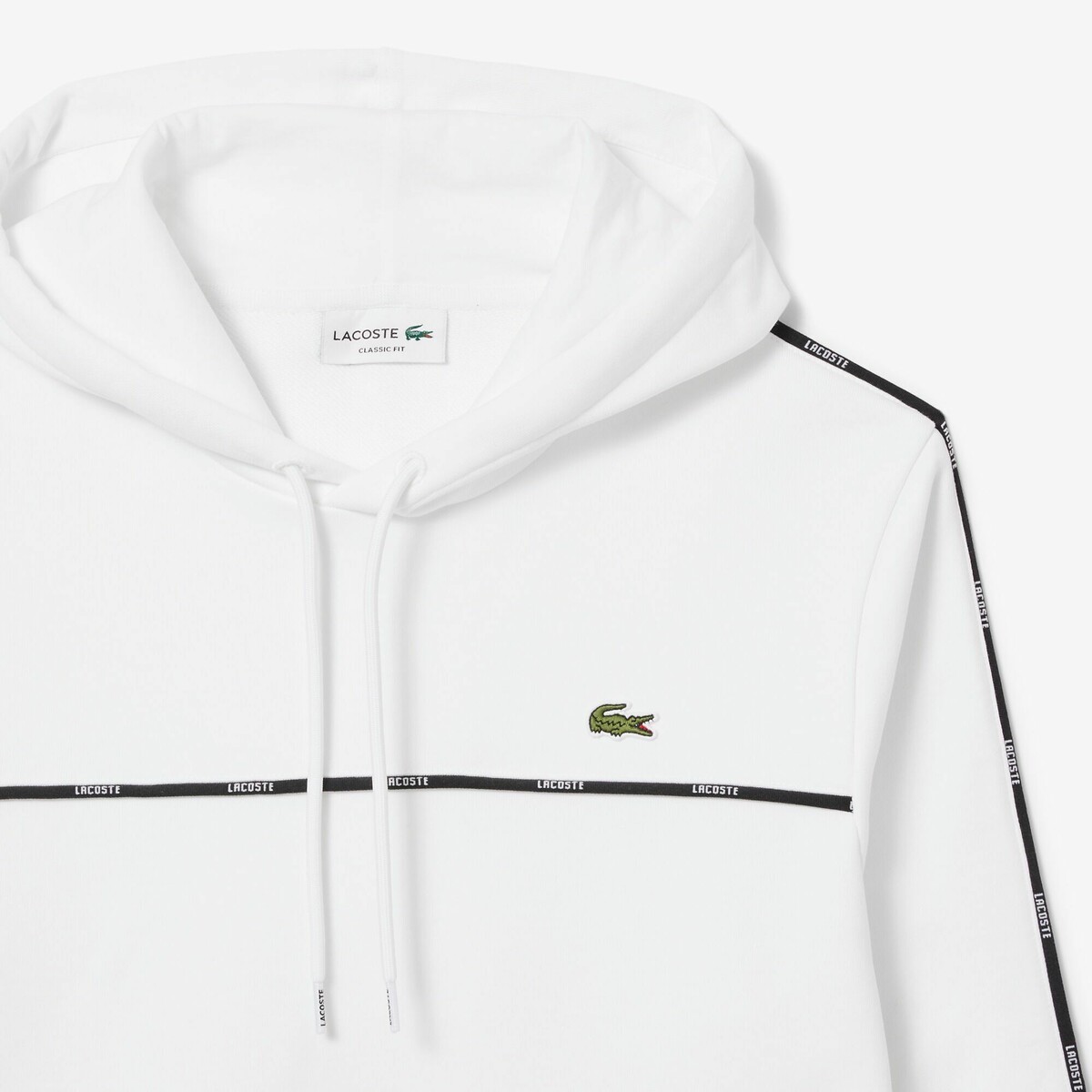 Sweat à capuche avec liseré Lacoste blanc, LACOSTE