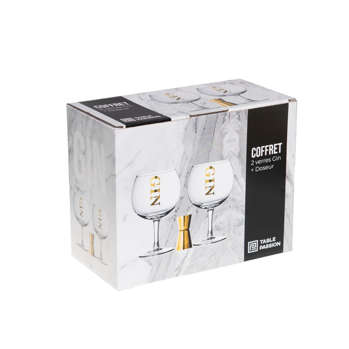 Coffret de 2 verres à Gin et doseur transparent / cristal, TABLE PASSION