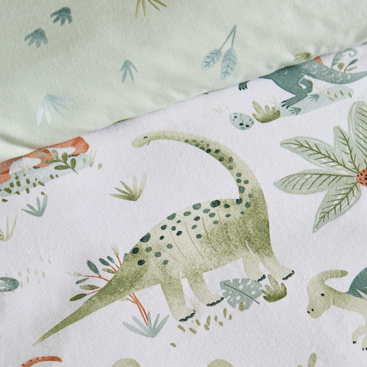 Brushed Sleepy Saurus Dino Cotton Reversible Duvet Cover Set cream, CATHERINE LANSFIELD