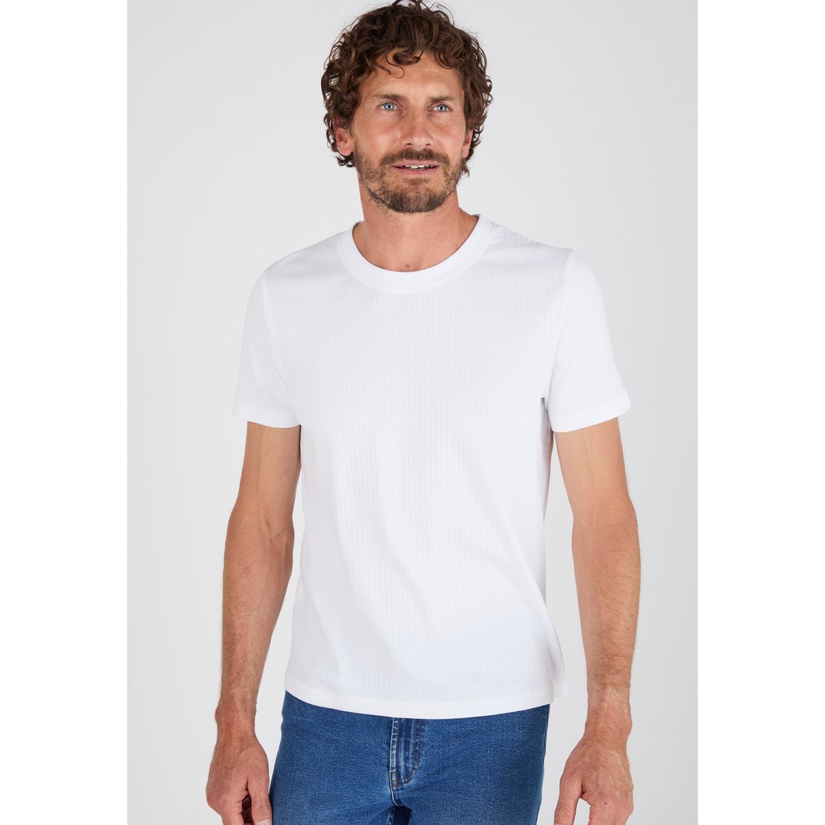 T-shirt Essential en maille côtelée blanc, DAMART