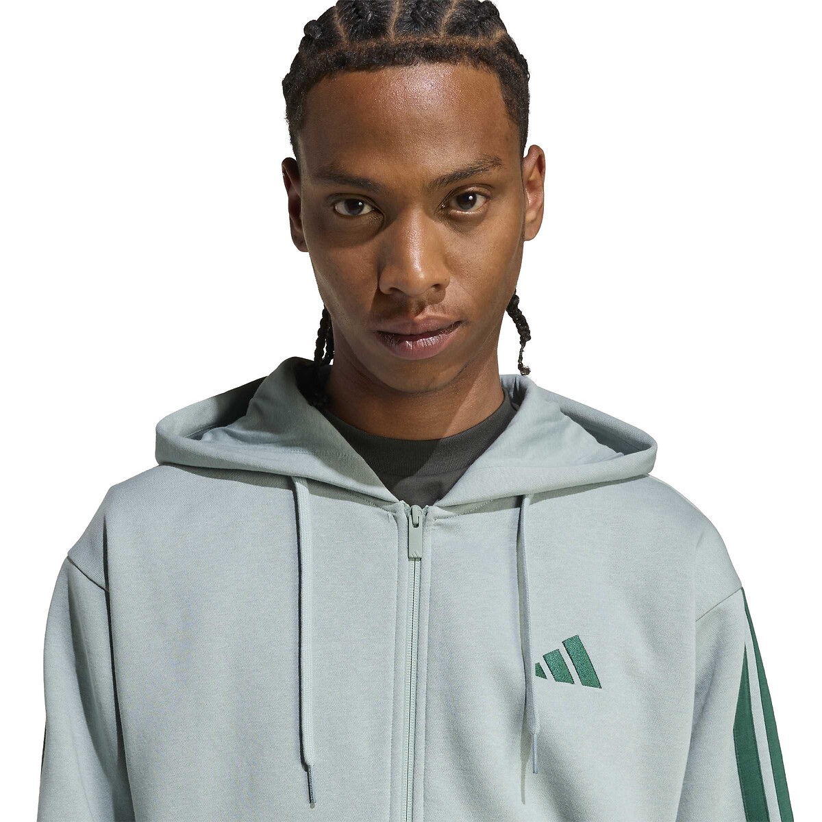 Sweat zippé à capuche Essentiel 3 bandes sauge, ADIDAS SPORTSWEAR