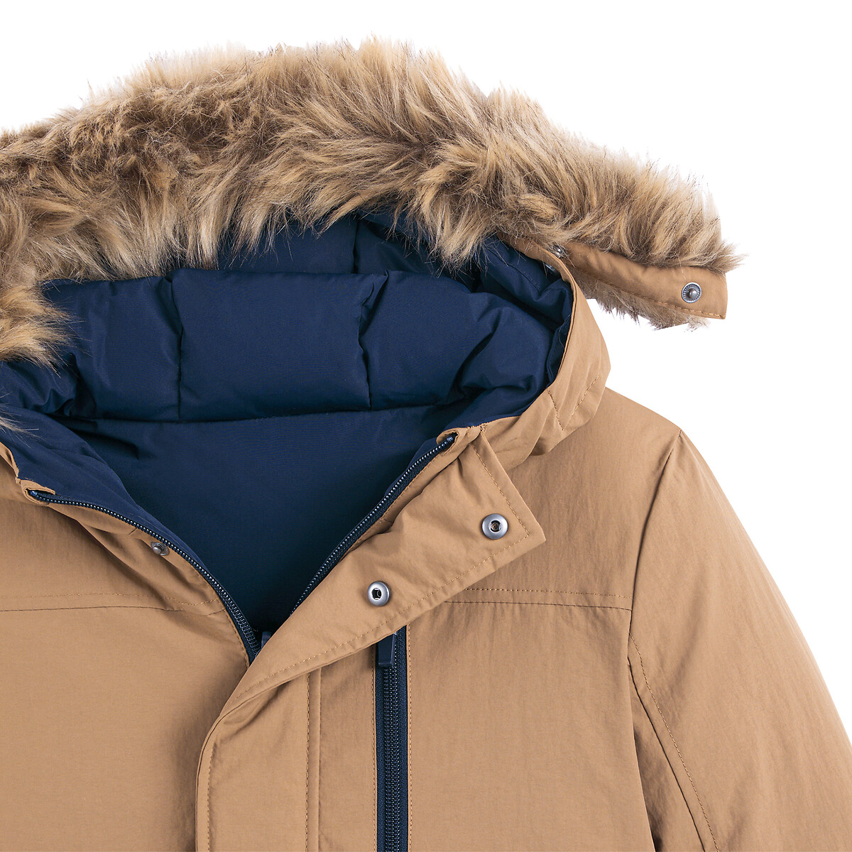 Reversible Parka with Faux Fur-Trimmed Hood camel/navy , LA REDOUTE COLLECTIONS