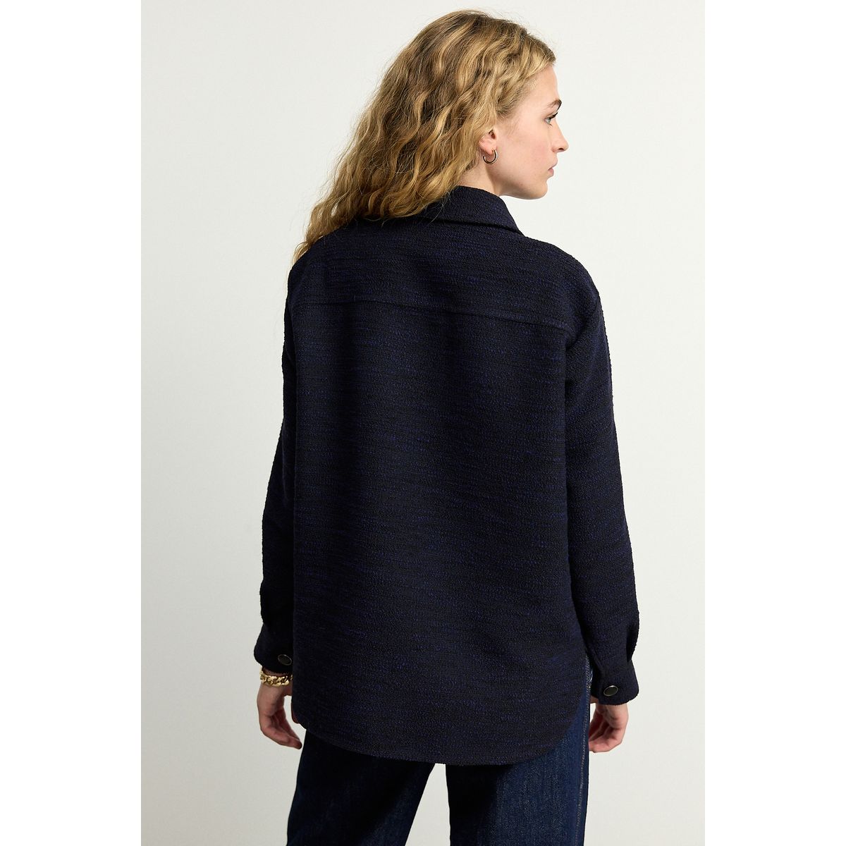 Veste-chemise boutonnée en maille bouclée bleu marine, NEXT