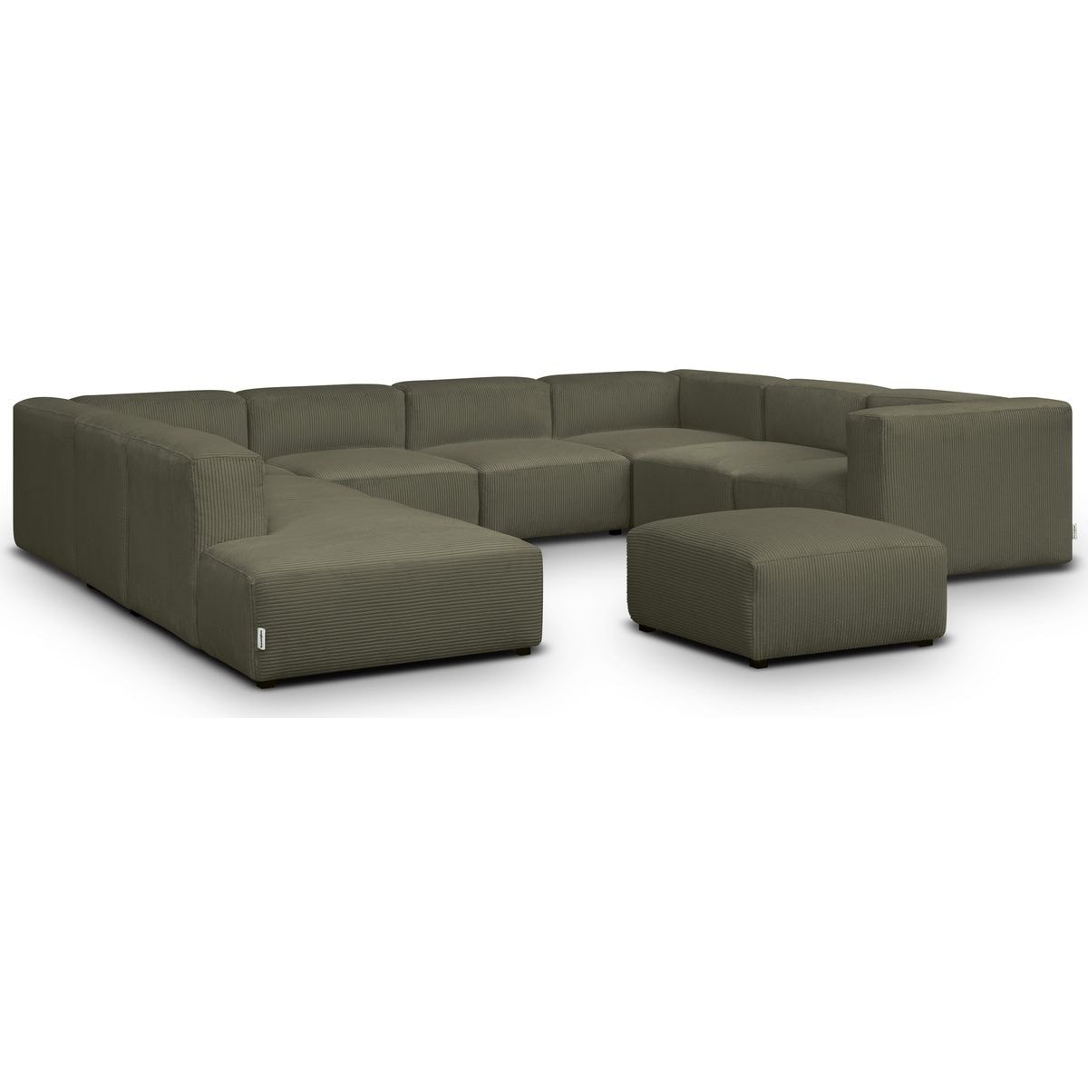 Canapé modulable panoramique 12 places ouvert à gauche en velours côtelé + pouf - MODULO vert kaki, HOMIFAB