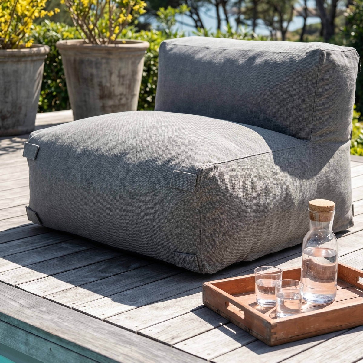 Salon de jardin modulable avec 2 chauffeuses, MIXI gris, OVIALA