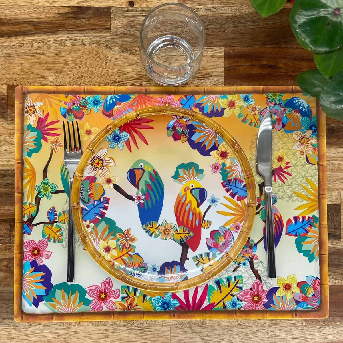 Set de table rectangulaire (40 x 30 cm) lot de 6 - Perroquets de Bahia orange / blanc, LES JARDINS DE LA COMTESSE