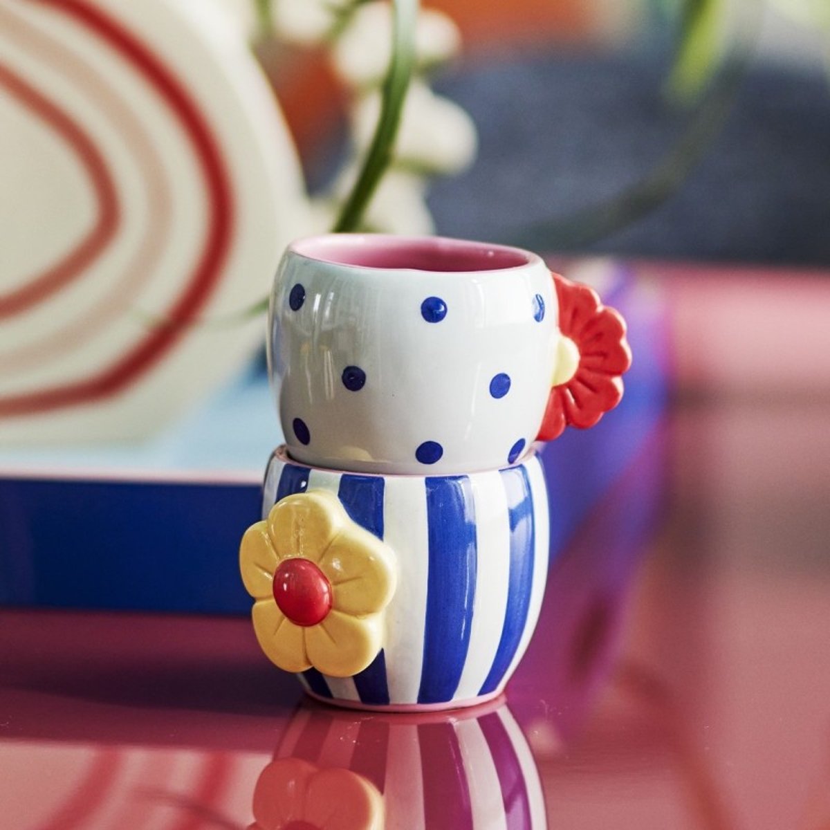 Set de 2 tasses fleurs rayures pois Haisy multicolore, BLOOMINGVILLE
